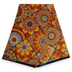 Afrikaanse print stof - Oranje en lichtblauw Mandala Patchwork - 100% katoen