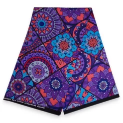 Afrikaanse print stof - Paars en lichtblauw Mandala Patchwork - 100% katoen