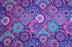 Afrikaanse print stof - Paars en lichtblauw Mandala Patchwork - 100% katoen