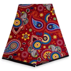 Afrikaanse print stof - Rood Blauw Paisley - 100% katoen