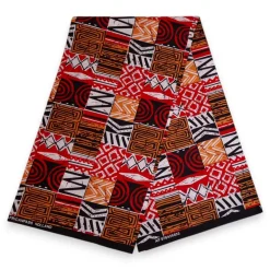Afrikaanse print stof - Rood Bogolan Mosaic - 100% katoen