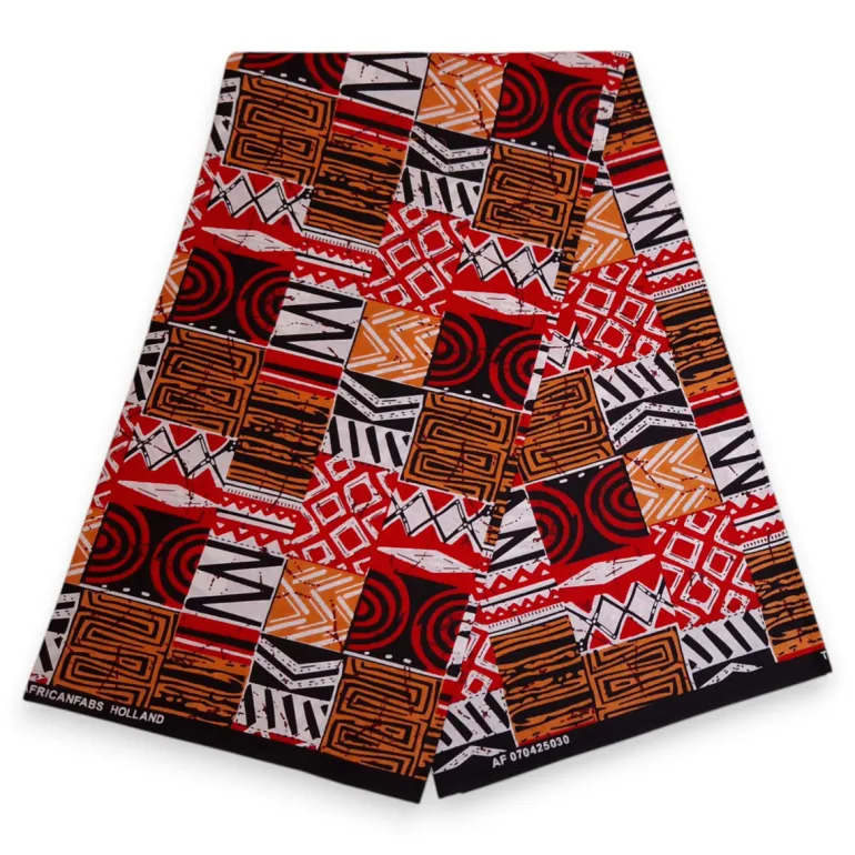 Afrikaanse print stof - Rood Bogolan Mosaic - 100% katoen