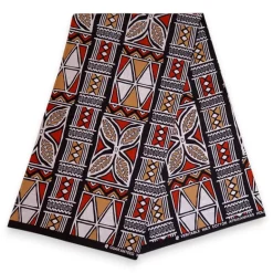 Afrikaanse print stof - Rood en beige Bogolan Symbols - 100% katoen