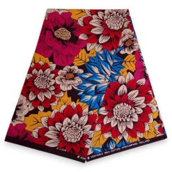 Afrikaanse print stof - Rood en blauw Flowers - 100% katoen