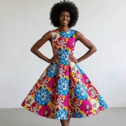 Afrikaanse print stof - Rood en blauw Flowers - 100% katoen