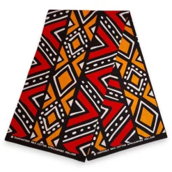 Afrikaanse print stof - Rood en oranje Bogolan - 100% katoen