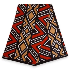 Afrikaanse print stof - Rood en beige Bogolan - 100% katoen