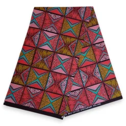 Afrikaanse print stof - Roze en olijfgroen African Prism - 100% katoen