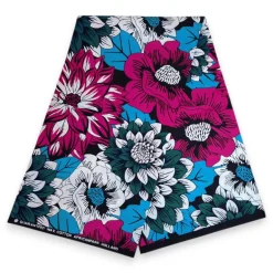 Afrikaanse print stof - Roze en teal Flowers - 100% katoen