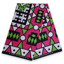 Afrikaanse print stof - Roze Groen Samakaka / Samacaca (Angola) - 100% katoen