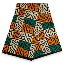 Afrikaanse print stof - Teal en geel-oranje Kuba Blocks Congo - 100% katoen