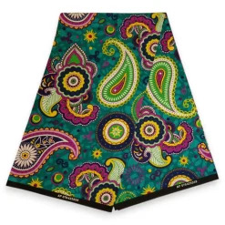 Afrikaanse print stof - Turquoise Paars Paisley - 100% katoen