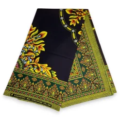 Afrikaanse print stof - Zwarte Java Design Dashiki stof- 100% katoen