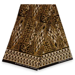 Afrikaanse print stof - Zwart Geel Ndop Cameroon - 100% katoen