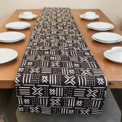 Afrikaanse print tafelloper - Tafelkleed - Zwart Wit X Bogolan