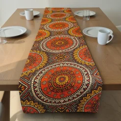 Afrikaanse print tafelloper - Tafelkleed - Oranje en Bruin Sacred Circle