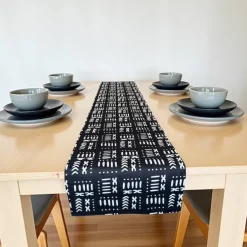 Afrikaanse print tafelloper - Tafelkleed - Zwart / Wit Bogolan Patronen