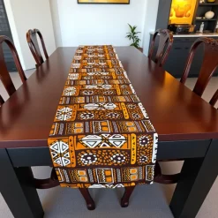 Afrikaanse print tafelloper - Tafelkleed - Bruin Bogolan Patronen