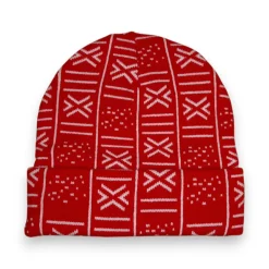 Afrikaanse Print Wintermuts / Beanie - Rood Wit Bogolan