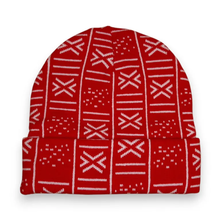 Afrikaanse Print Wintermuts / Beanie - Rood Wit Bogolan