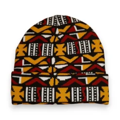 Afrikaanse Print Wintermuts / Beanie - Bruin Cross Bogolan