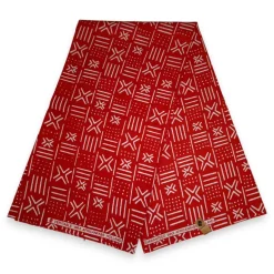 Afrikaanse Rode X Bogolan / Mud cloth print stof - Traditioneel uit Mali 100% katoen