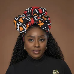Afrikaanse Rood en oranje Bogolan hoofddoek - headwrap
