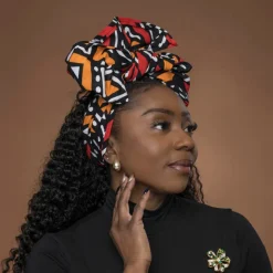 Afrikaanse Rood en oranje Bogolan hoofddoek - headwrap