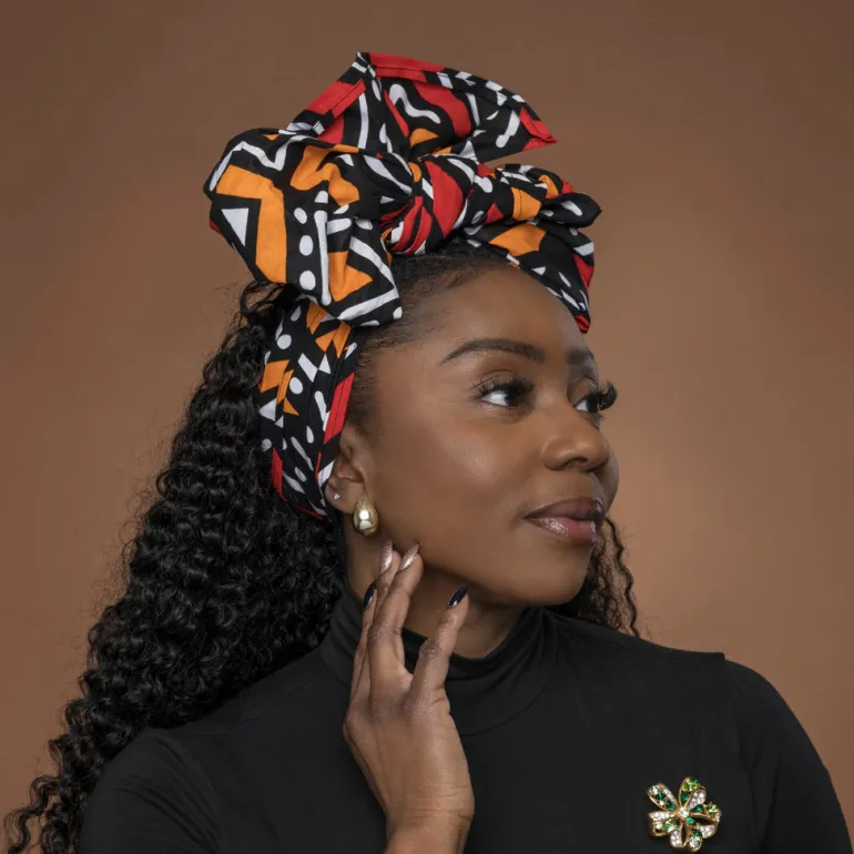 Afrikaanse Rood en oranje Bogolan hoofddoek - headwrap
