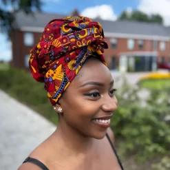 Afrikaanse Rood & Geel Mandala Patchwork hoofddoek - headwrap