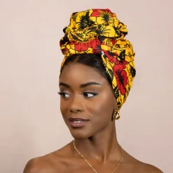 Afrikaanse Rood / gele bloem hoofddoek - headwrap