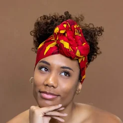 Afrikaanse Rood / gele sunburst hoofddoek - headwrap