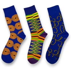 Afrikaanse sokken / Afro sokken / Mud print - Set van 3 paar - Blauw KWABENA