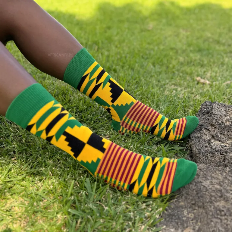 Afrikaanse sokken / Afro sokken / Kente sokken - Groen Geel