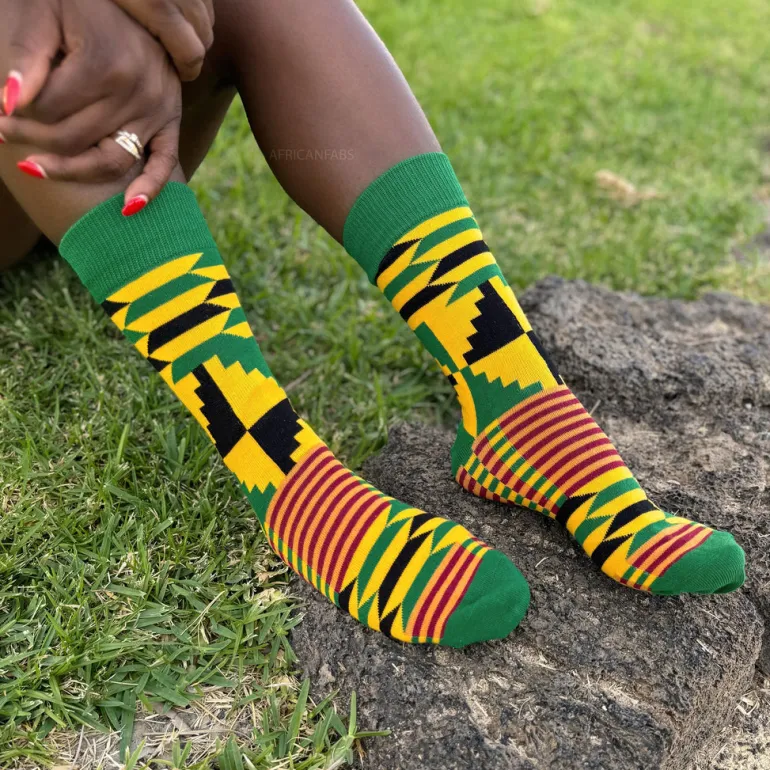Afrikaanse sokken / Afro sokken / Kente sokken - Groen Geel