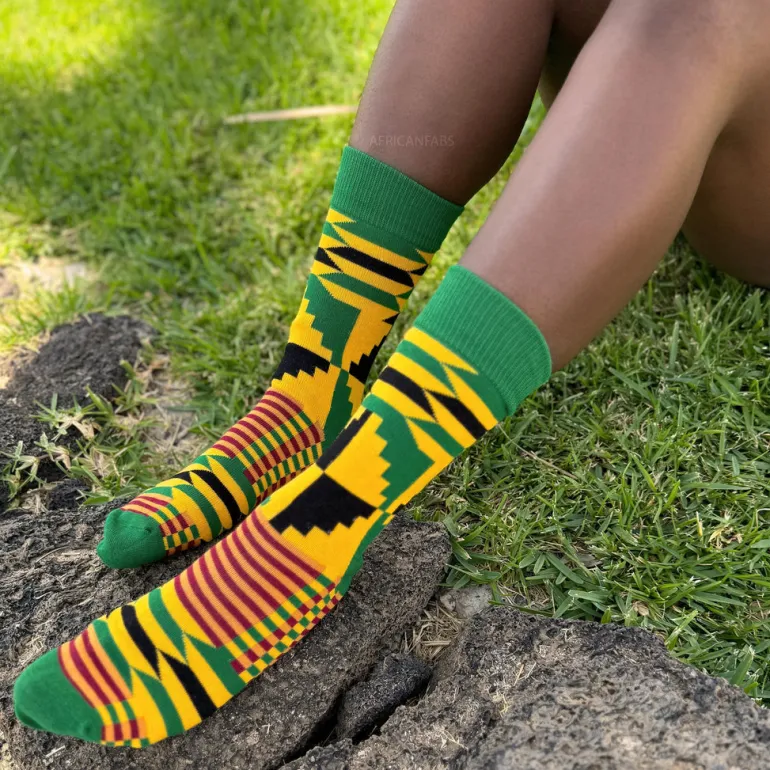 Afrikaanse sokken / Afro sokken / Kente sokken - Groen Geel