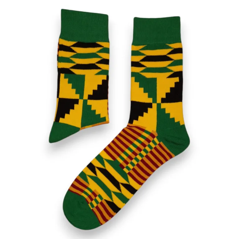 Afrikaanse sokken / Afro sokken / Kente sokken - Groen Geel