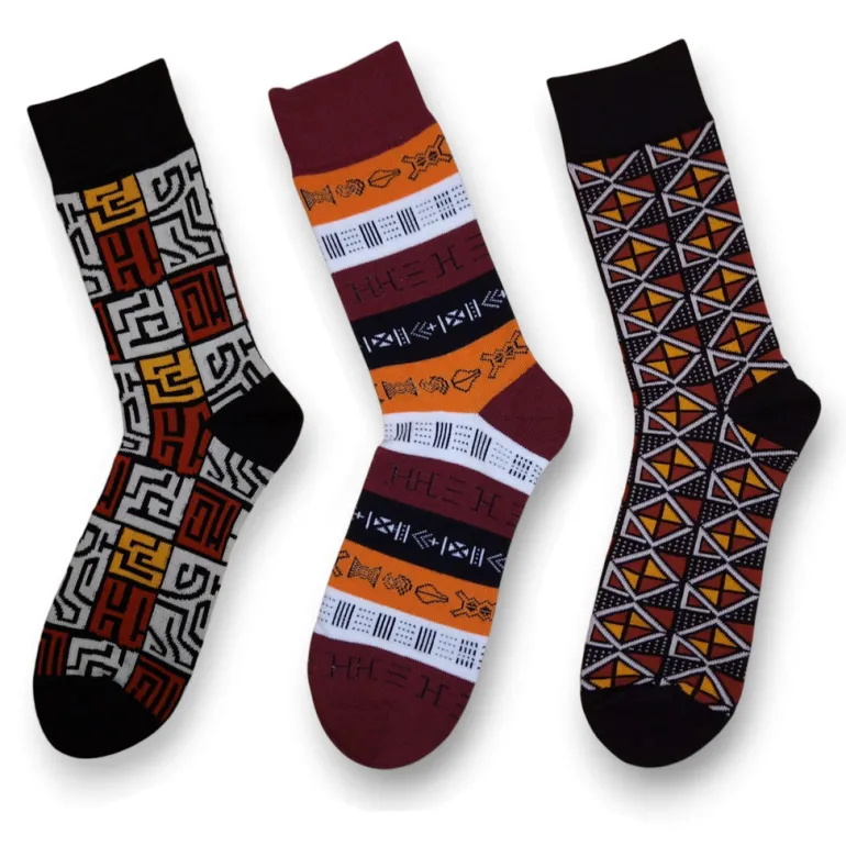 Afrikaanse sokken / Afro sokken / Mud print - Set van 3 paar - Bruin ADWOA