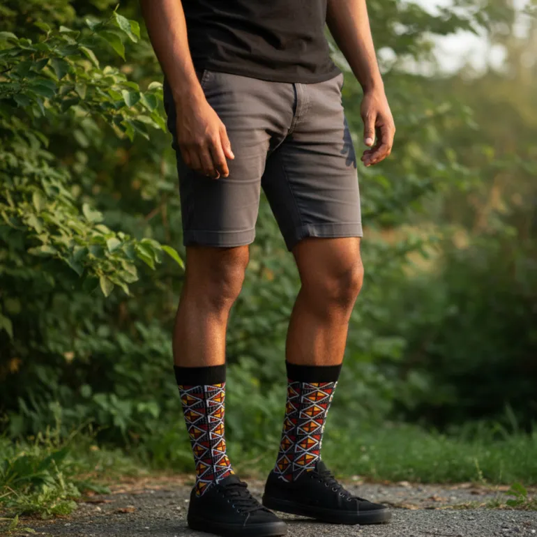 Afrikaanse sokken / Afro sokken / Mud print - Set van 3 paar - Bruin ADWOA