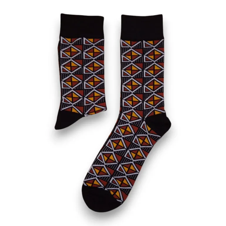 Afrikaanse sokken / Afro sokken / Mud print - Set van 3 paar - Bruin ADWOA