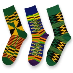 Afrikaanse sokken / Afro sokken / Mud print - Set van 3 paar - Groene Kente KOFI