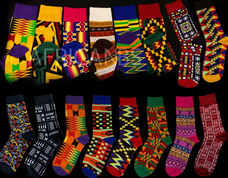 Afrikaanse sokken / Afro sokken / Kente sokken - Groen / Oranje