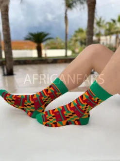Afrikaanse sokken / Afro sokken / Kente sokken - Groen / Oranje