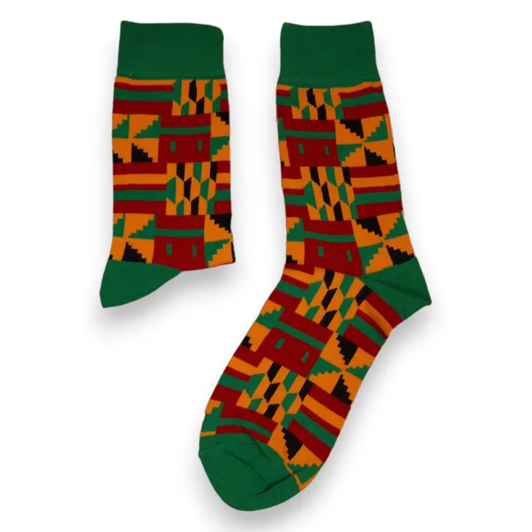 Afrikaanse sokken / Afro sokken / Kente sokken - Groen / Oranje