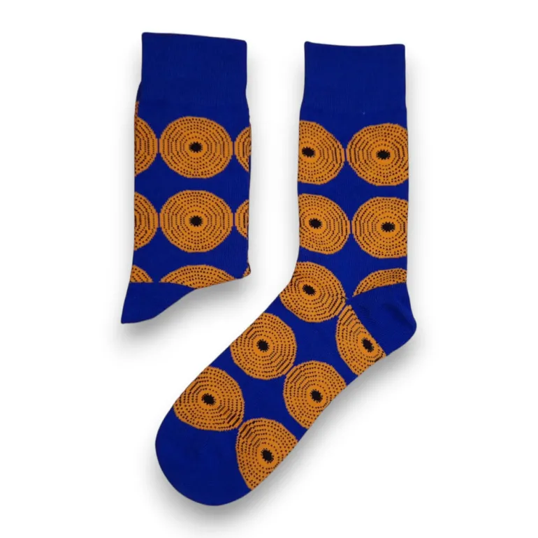 Afrikaanse sokken / Afro sokken / Kente sokken - Blauw Gele Circles