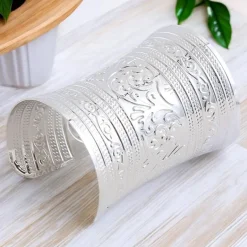 Afrikaanse stijl Bangle armband sieraad - Bloemen - Zilver
