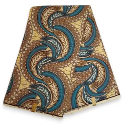 Afrikaanse stof - Beige Blauwe Feather - 100% katoen