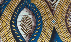 Afrikaanse stof - Blauw Goud Ancient Leaf Geometry - Special effect Brillant Platinum Edition