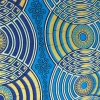 Afrikaanse stof - Blauw Goud Retro Circles - Special effect Brillant Platinum Edition