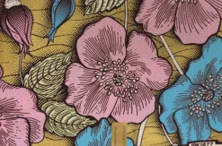 Afrikaanse stof - Blauw Goud Vintage Garden Bloom - Special effect Brillant Platinum Edition
